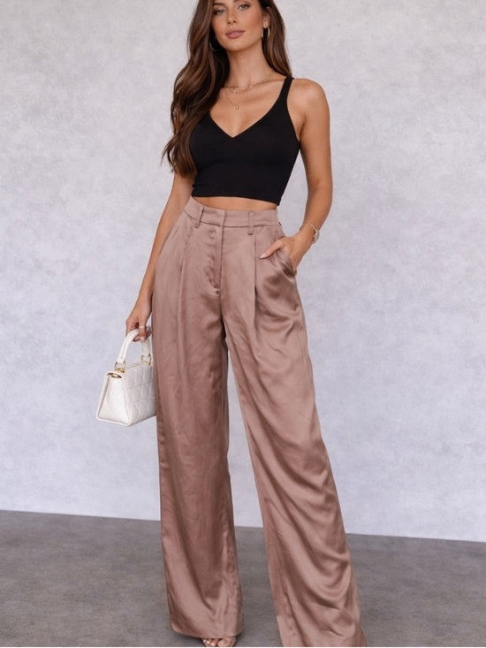Abercrombie & Fitch Pants - Abercrombie + Fitch Sloane Satin Wide Leg Pleated front Pants brown 31/12 NWT